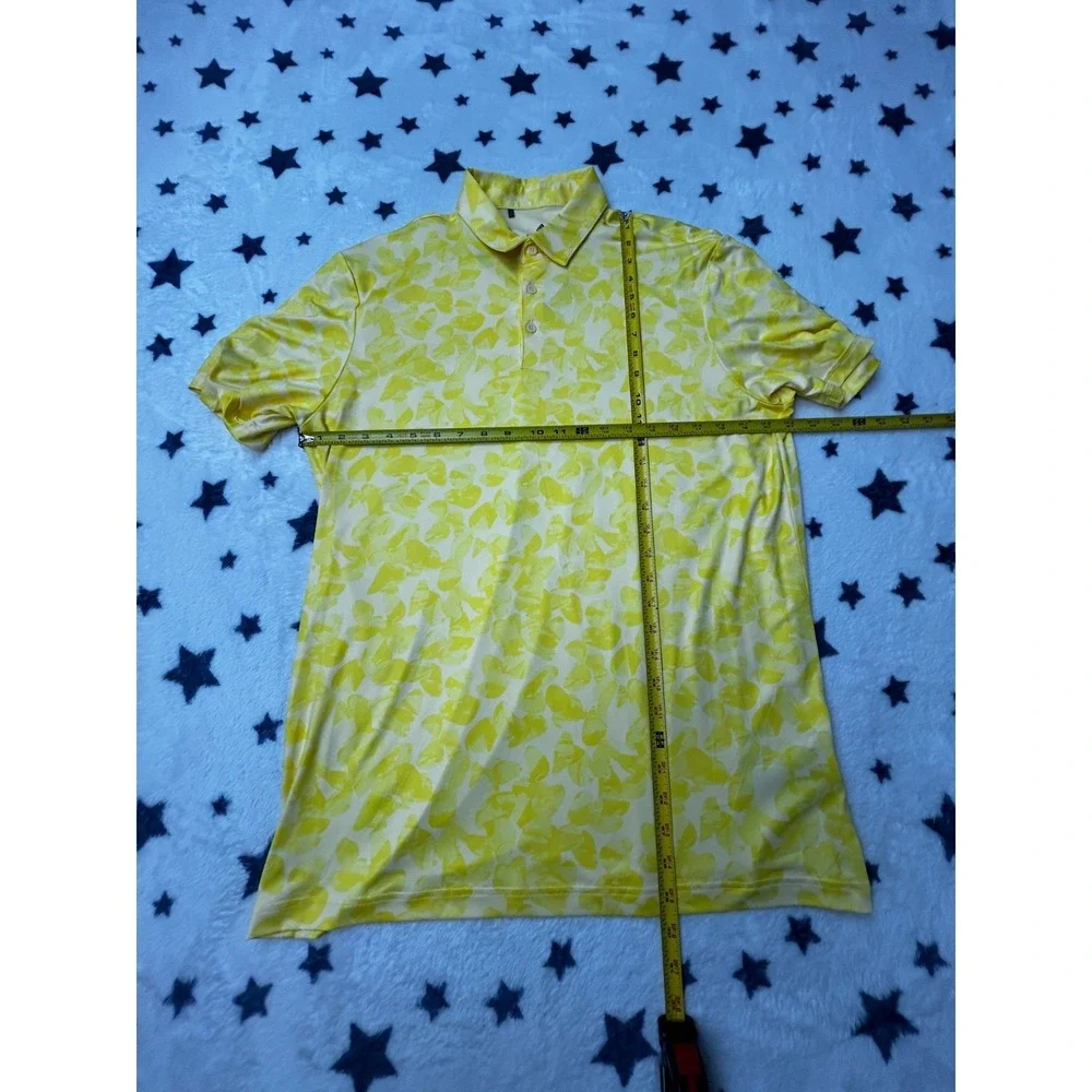 NWT Adidas Golf Polo Shirt Mens Medium Yellow Floral Print Performance Golf